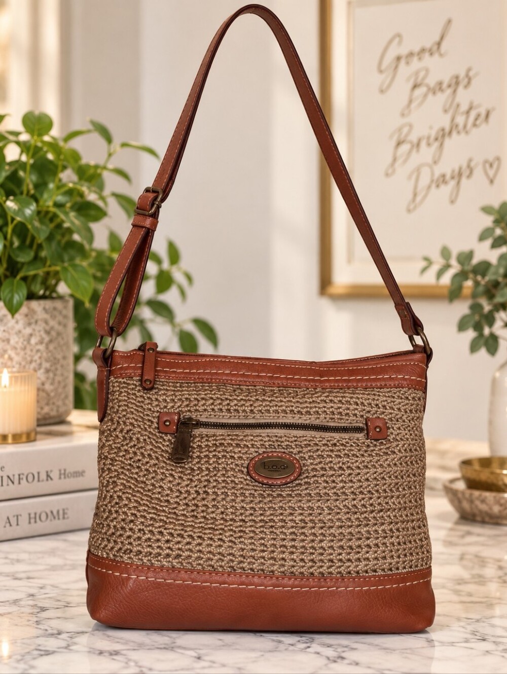 B.O.C. | Brown & Tan Woven Crochet Shoulder Bag Like New